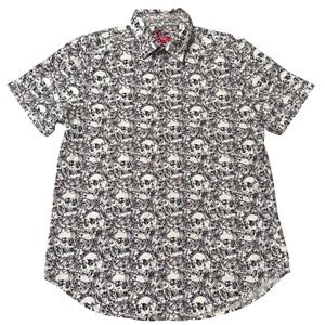 Robert Graham Men's Large‎ Classic Fit Short Sleeve Button Up Shirt Skulls Roses